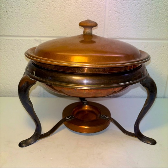 Copper Vintage Chafing Pan Dish Fondue Pot - Picture 1 of 11